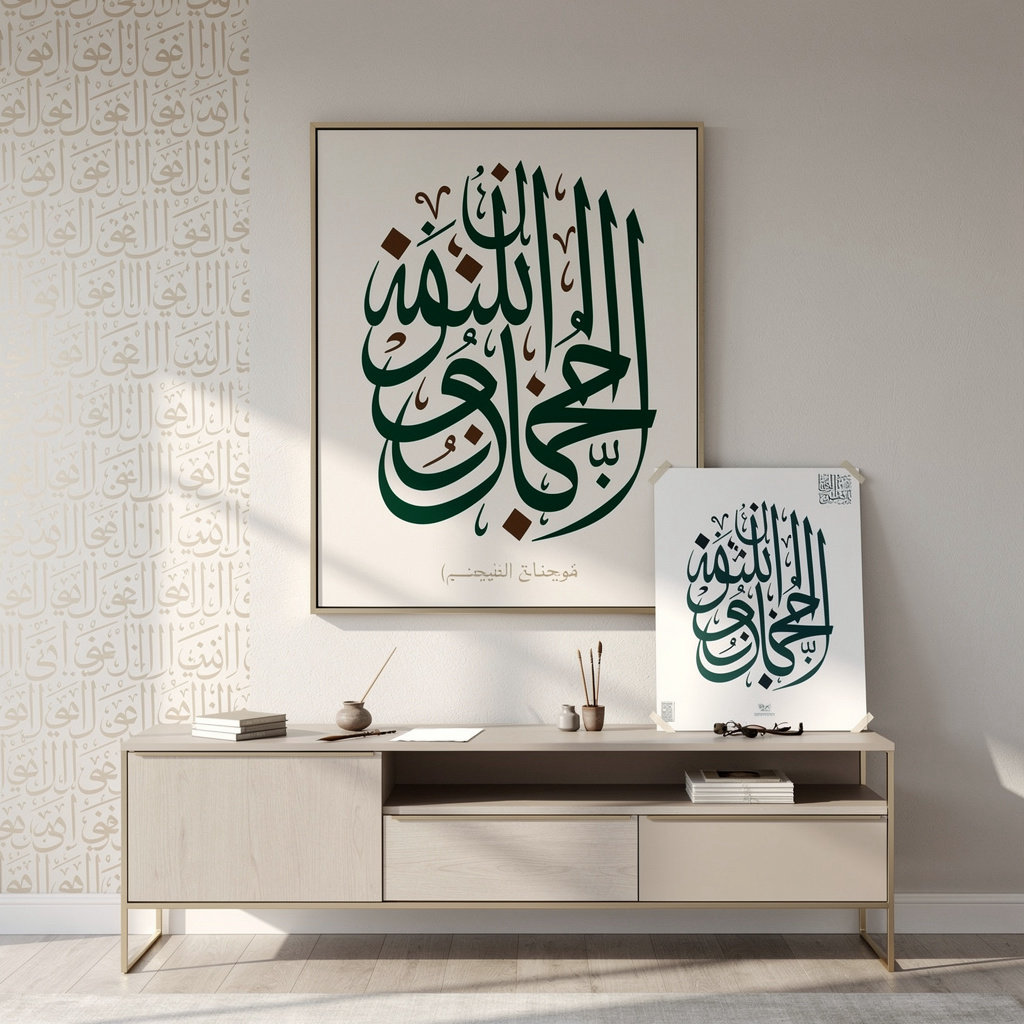 Al Mabrur Design calligraphy artwork on canvas, poster, and wallpaper surfaces
